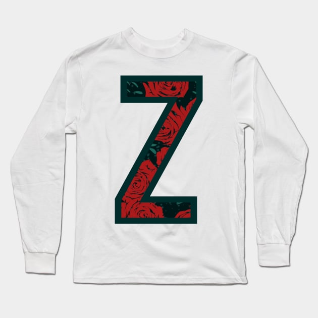 Modern Rose Floral Initial Name Alphabet - Letter Z Long Sleeve T-Shirt by BroxArtworx